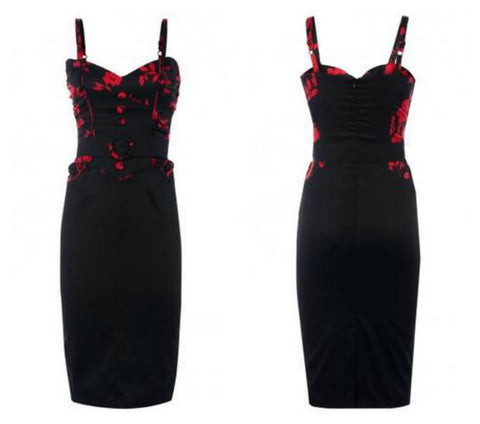 Voodoo Vixen - Black with Red Flowers Dress