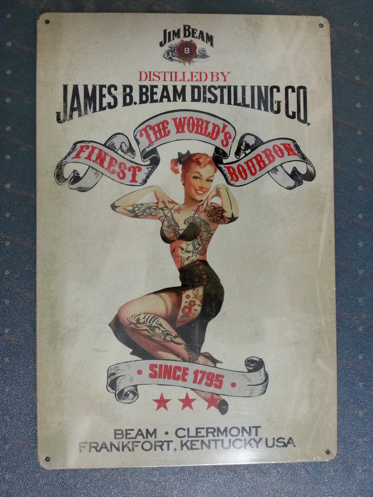Tin Sign - Jim Beam Pin-Up