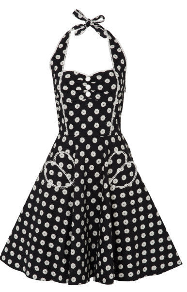 Voodoo Vixen - Polkadot Flower Halter Neck Dress