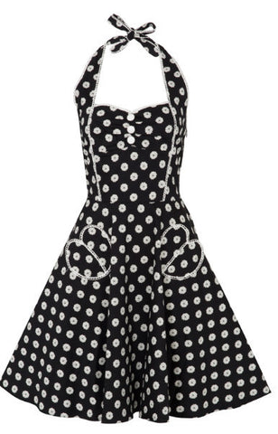 Voodoo Vixen - Polkadot Flower Halter Neck Dress