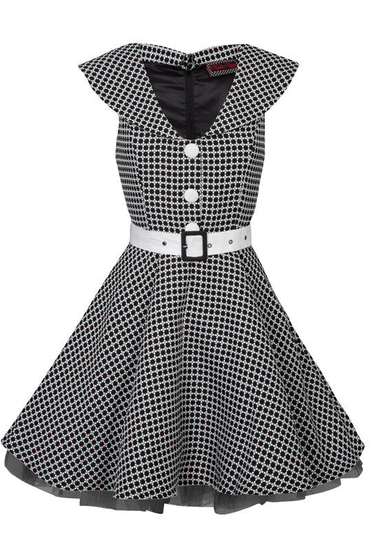 Voodoo Vixen White flower pattern dress with white buttons and belt