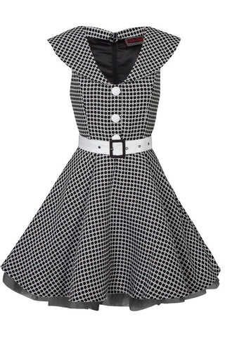 Voodoo Vixen White flower pattern dress with white buttons and belt