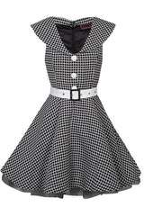 Voodoo Vixen White flower pattern dress with white buttons and belt